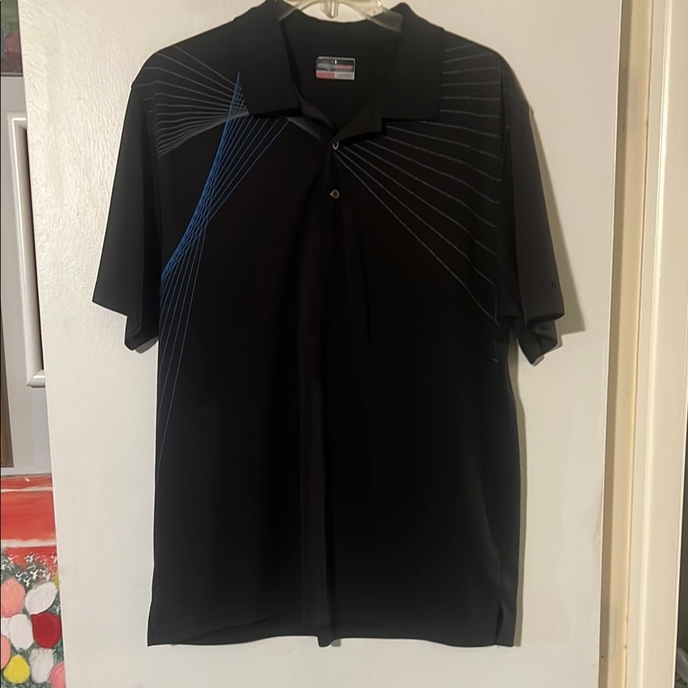 Starter black performance short sleeve polo shirt with gray and blue detail